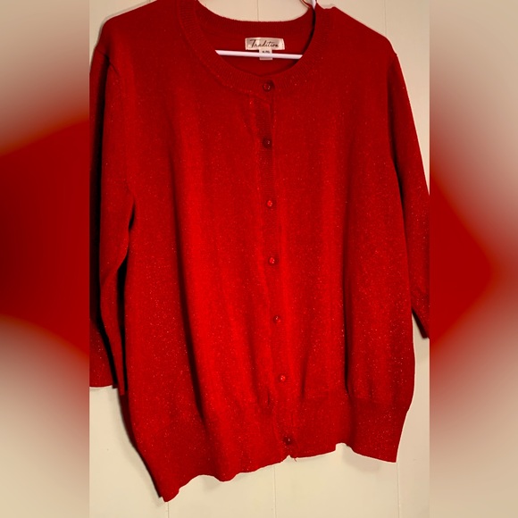 Sz.xl festive red shimmer button up knit top - Picture 1 of 4